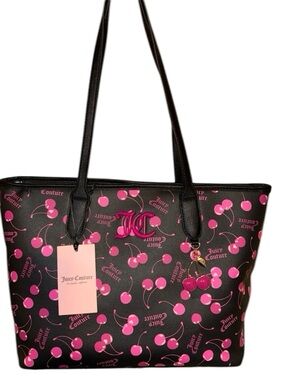 NWT Juicy  Couture Black & Hot Pink Cherry On Top Print Tote Bag $99